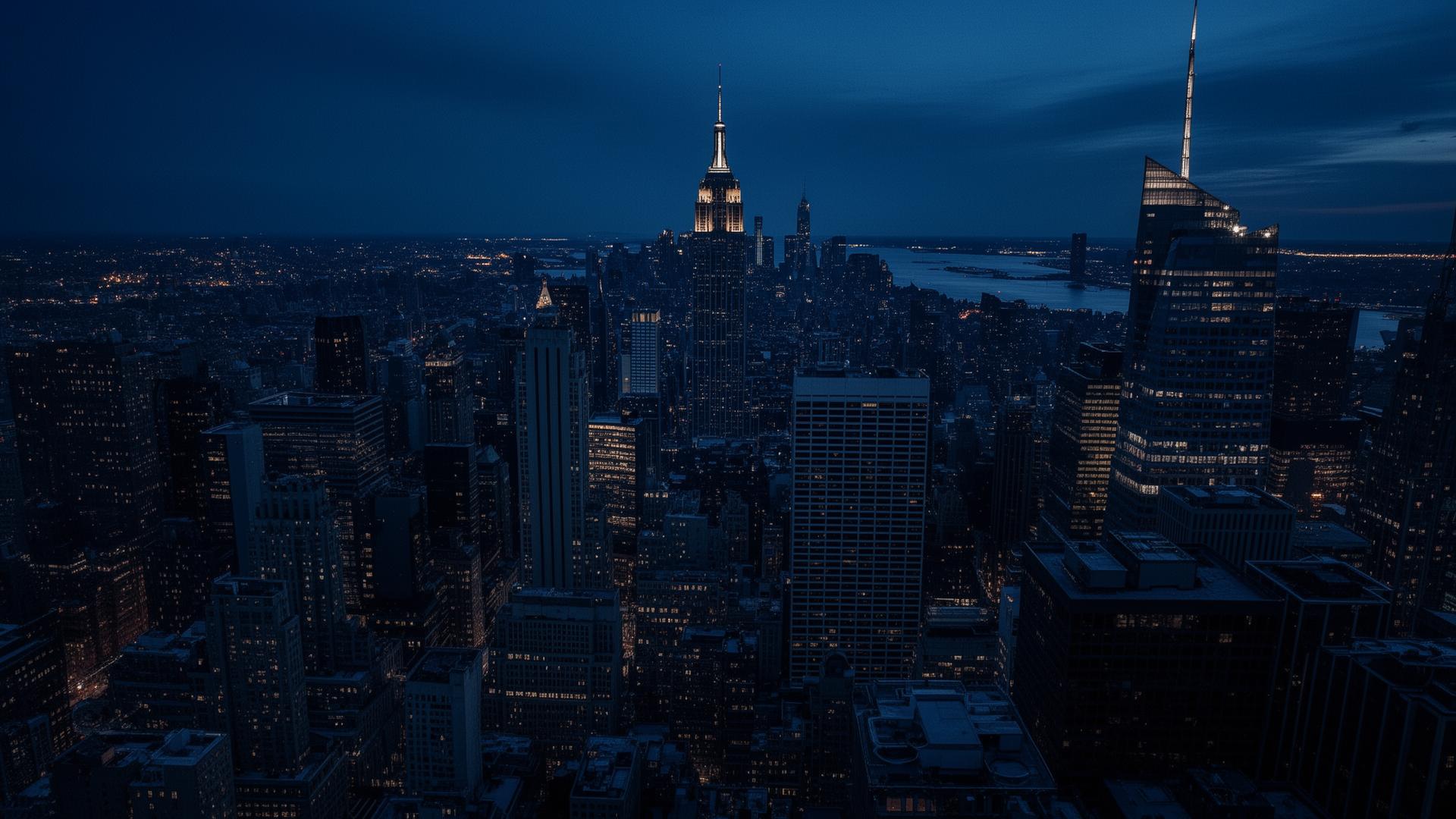 Manhattan financial district at twilight